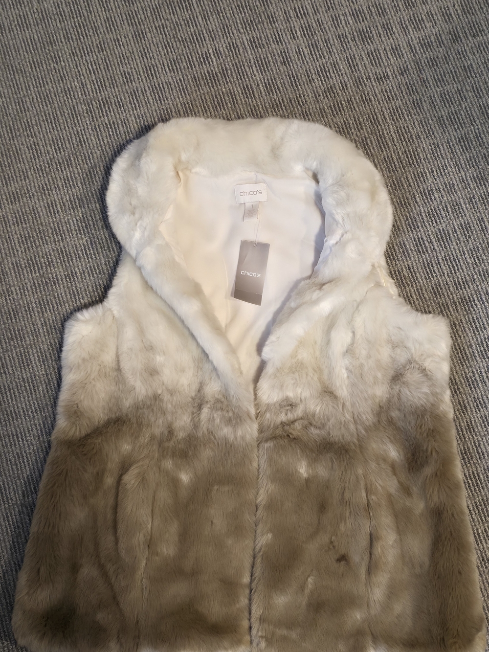 Chico's Cream Faux Fur Hooded Vest